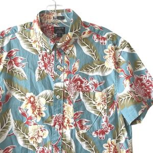 J.‎ Crew Men's Shirt M Blue Floral Slim Fit Flex Washed Hawaiian Short Sleeve